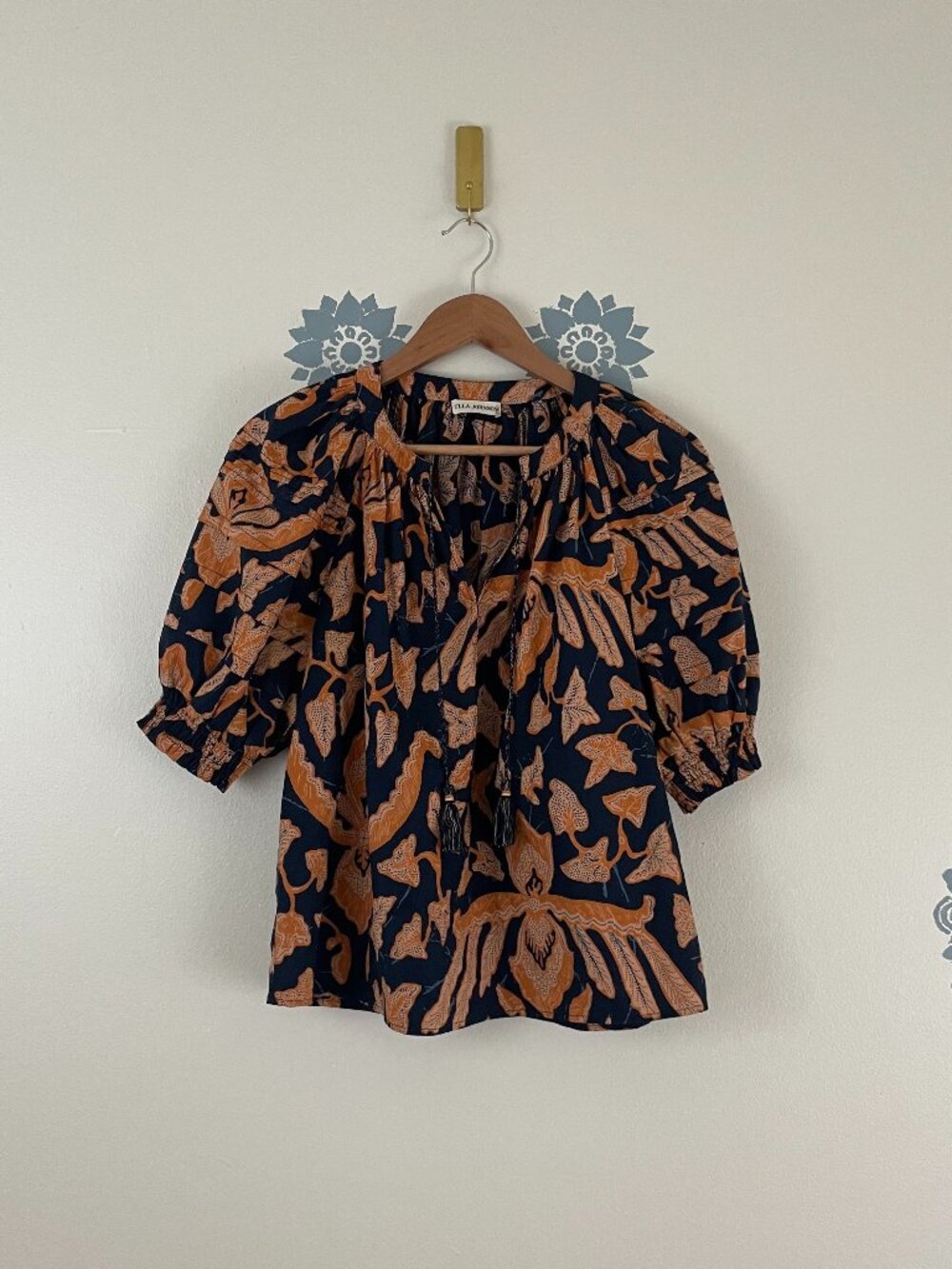Ulla Johnson Arin Floral Cotton Poplin Top in Midnight Size 2